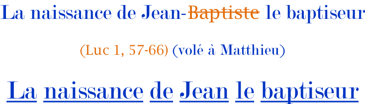 La naissance de Jean-Baptiste le baptiseur  (Luc 1, 57-66) (volé à Matthieu)  La naissance de Jean le baptiseur